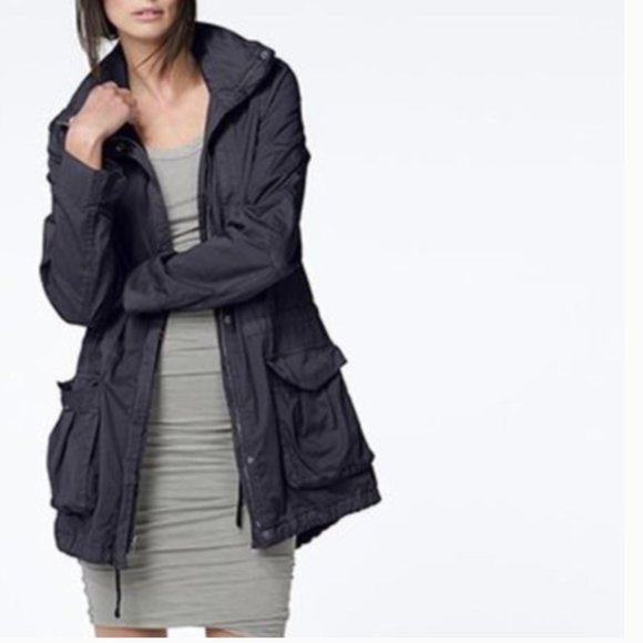 James Perse Cotton Blend Olive Green Gray Army Utility Jacket Hood 2 S 6 8 - Picture 2 of 11